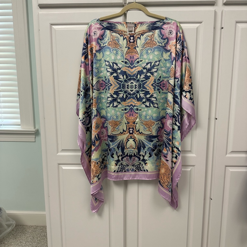 Chico’s Medallion Poncho Kaftan Popover Pastels Pink Blue Size-Large/X-Large - Picture 3 of 5